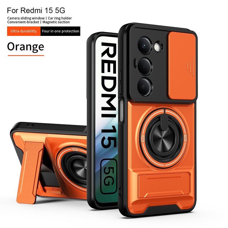 Luxury Slide Camera Lens Case Protective Cover for Xiaomi Redmi 15 (6.9" inch) Magnetic Kickstand Phone Case