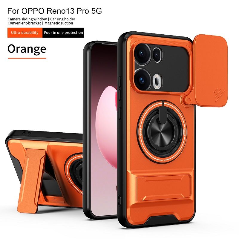 Luxury Slide Camera Lens Case Protective Cover for OPPO Reno 13 Pro 5G (6.83" inch) Magnetic Kickstand Phone Case