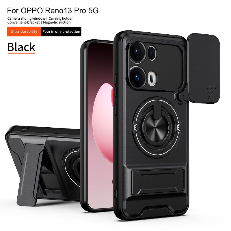 Luxury Slide Camera Lens Case Protective Cover for OPPO Reno 13 Pro 5G (6.83" inch) Magnetic Kickstand Phone Case