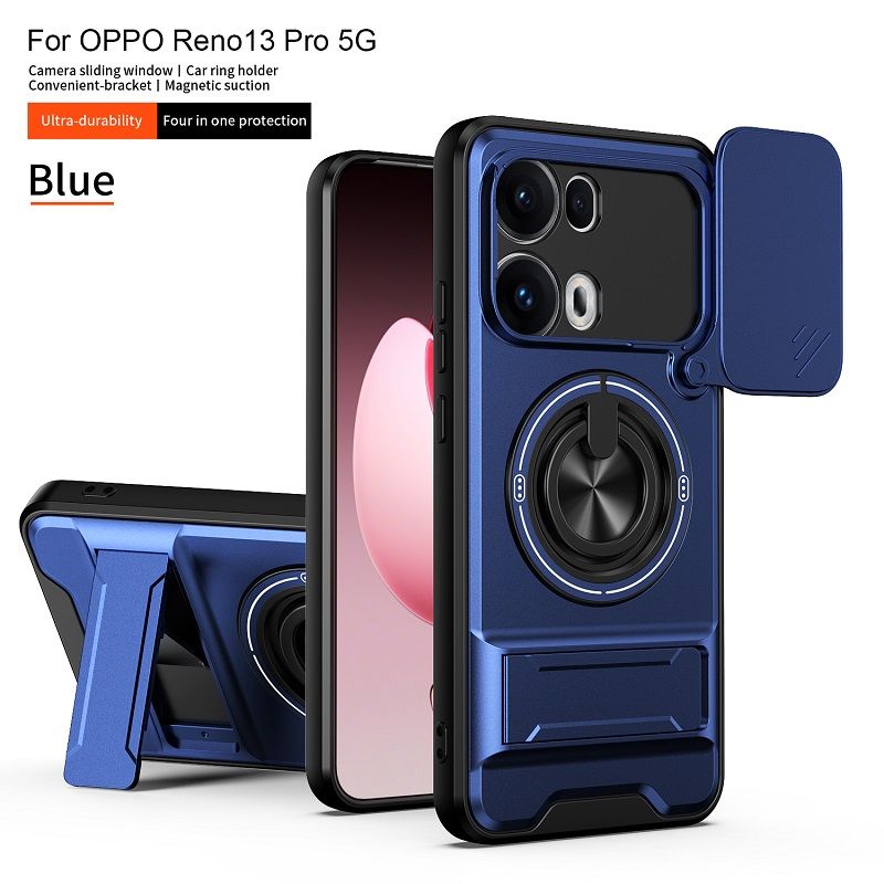 Luxury Slide Camera Lens Case Protective Cover for OPPO Reno 13 Pro 5G (6.83" inch) Magnetic Kickstand Phone Case