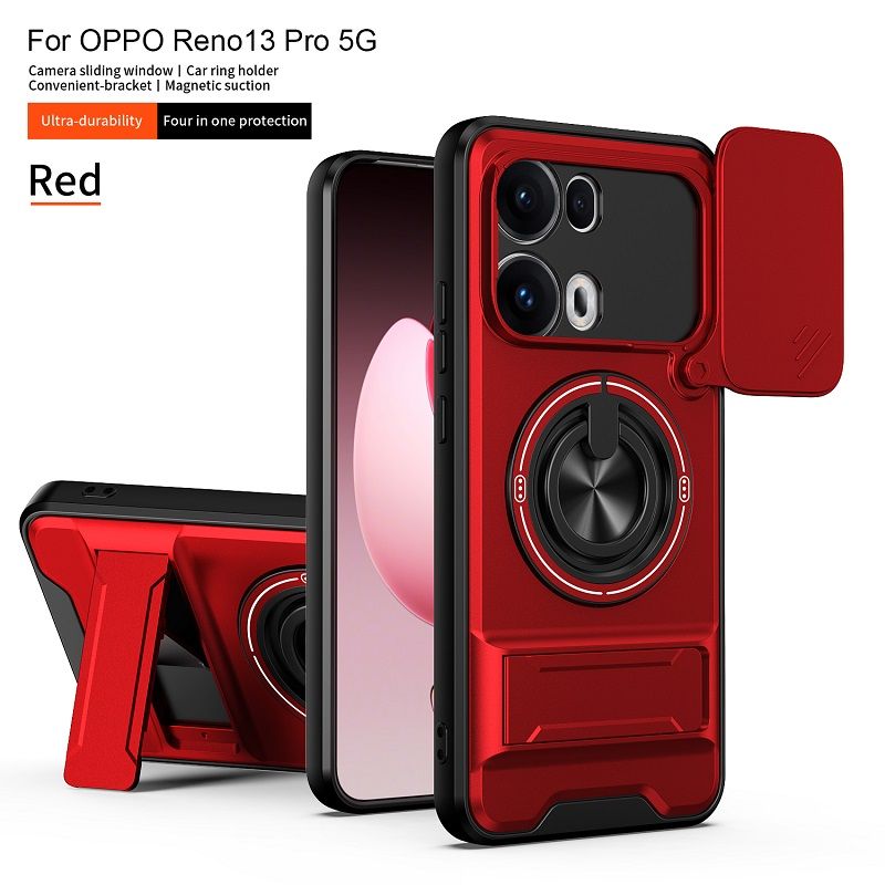 Luxury Slide Camera Lens Case Protective Cover for OPPO Reno 13 Pro 5G (6.83" inch) Magnetic Kickstand Phone Case