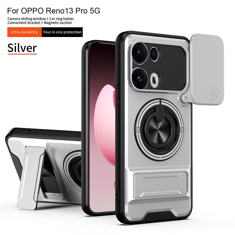 Luxury Slide Camera Lens Case Protective Cover for OPPO Reno 13 Pro 5G (6.83" inch) Magnetic Kickstand Phone Case