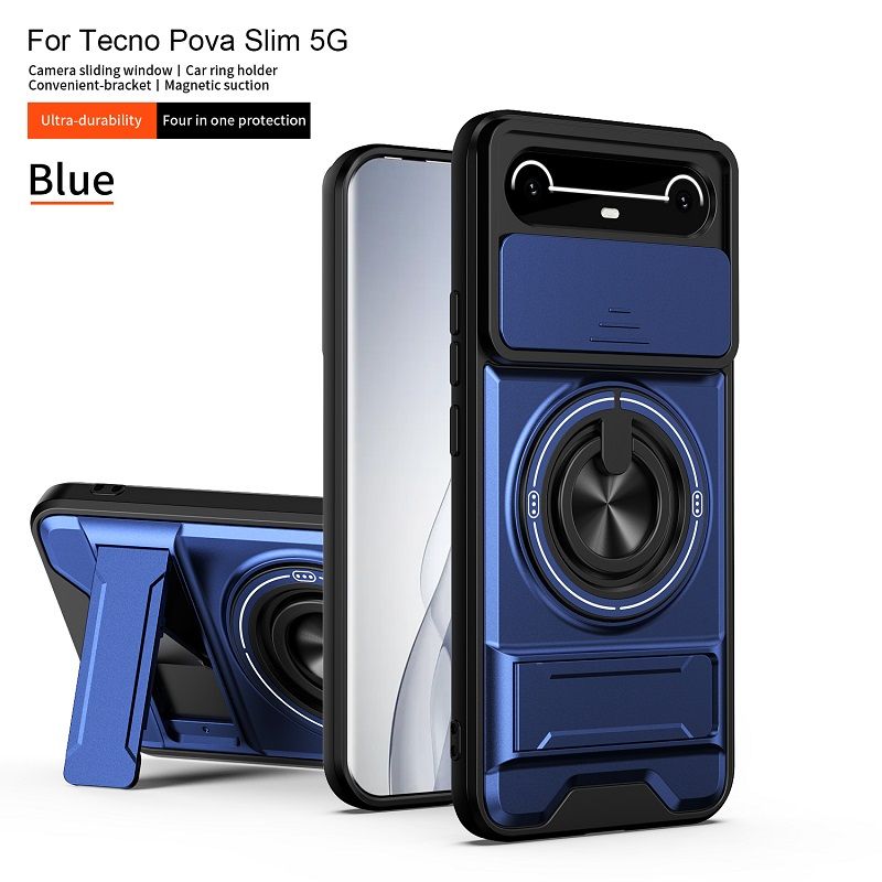 Luxury Slide Camera Lens Case Protective Cover for Tecno Spark Slim (6.78" inch), Tecno Pova Slim (6.78" inch) Magnetic Kickstand Phone Case