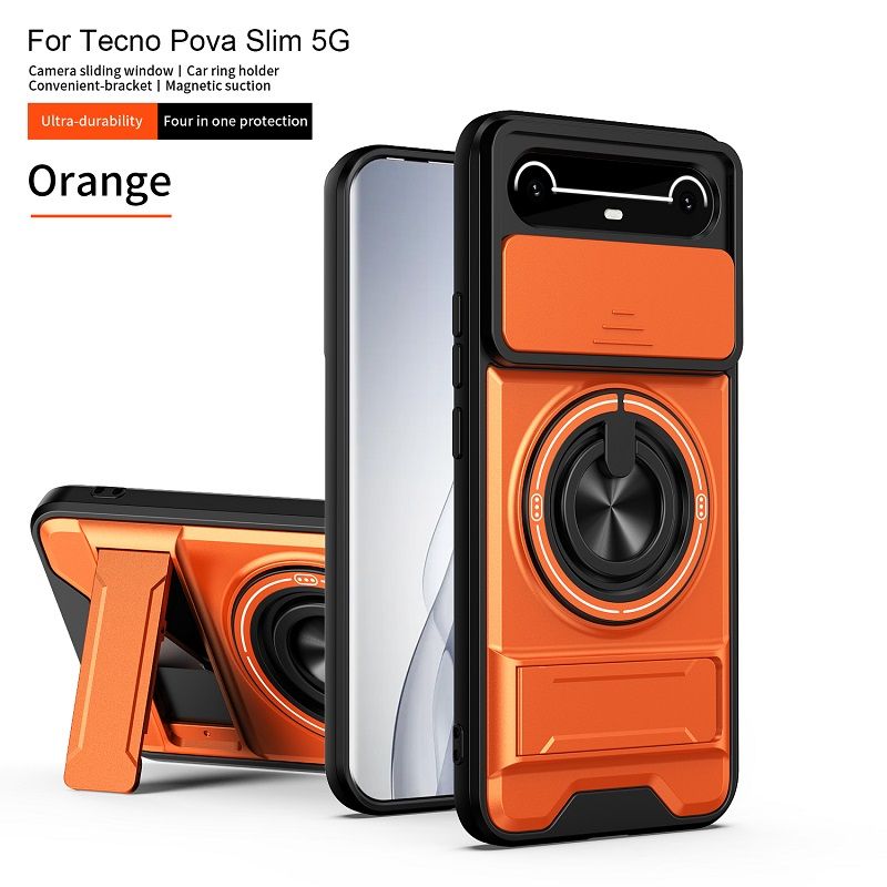 Luxury Slide Camera Lens Case Protective Cover for Tecno Spark Slim (6.78" inch), Tecno Pova Slim (6.78" inch) Magnetic Kickstand Phone Case