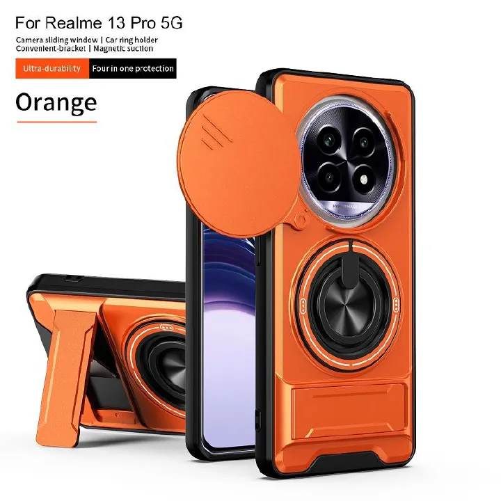 Luxury Slide Camera Lens Case Protective Cover for OPPO Realme 13 Pro 5G (6.7" inch) /Realme 13 Pro Plus (6.7" inch) Magnetic Kickstand Phone Case