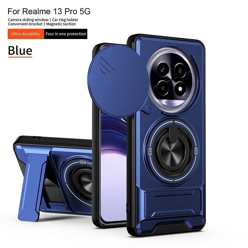 Luxury Slide Camera Lens Case Protective Cover for OPPO Realme 13 Pro 5G (6.7" inch) /Realme 13 Pro Plus (6.7" inch) Magnetic Kickstand Phone Case