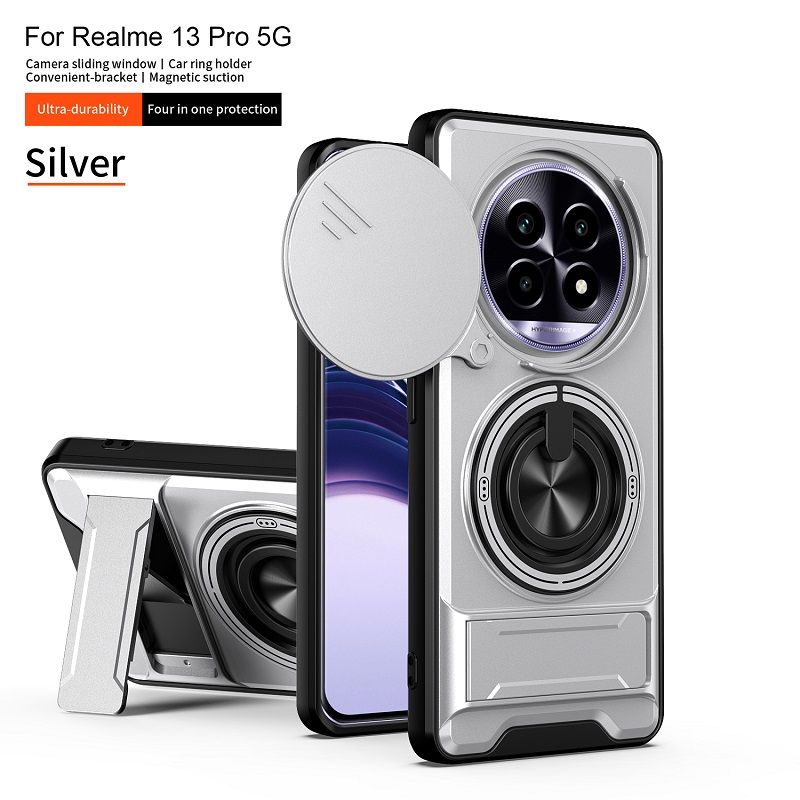 Luxury Slide Camera Lens Case Protective Cover for OPPO Realme 13 Pro 5G (6.7" inch) /Realme 13 Pro Plus (6.7" inch) Magnetic Kickstand Phone Case