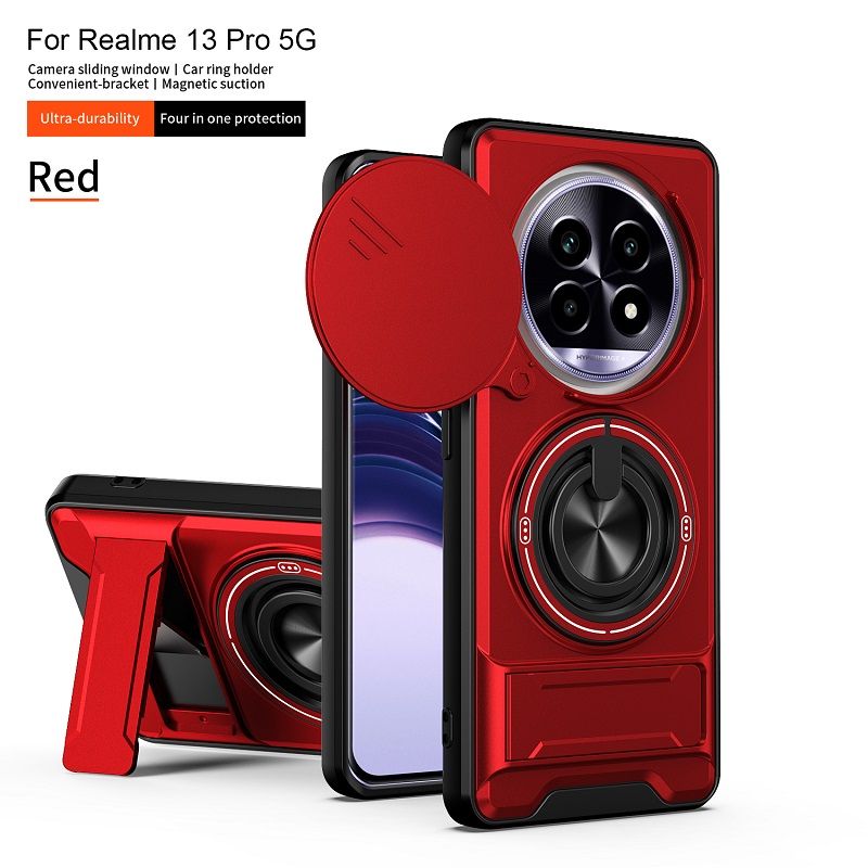 Luxury Slide Camera Lens Case Protective Cover for OPPO Realme 13 Pro 5G (6.7" inch) /Realme 13 Pro Plus (6.7" inch) Magnetic Kickstand Phone Case