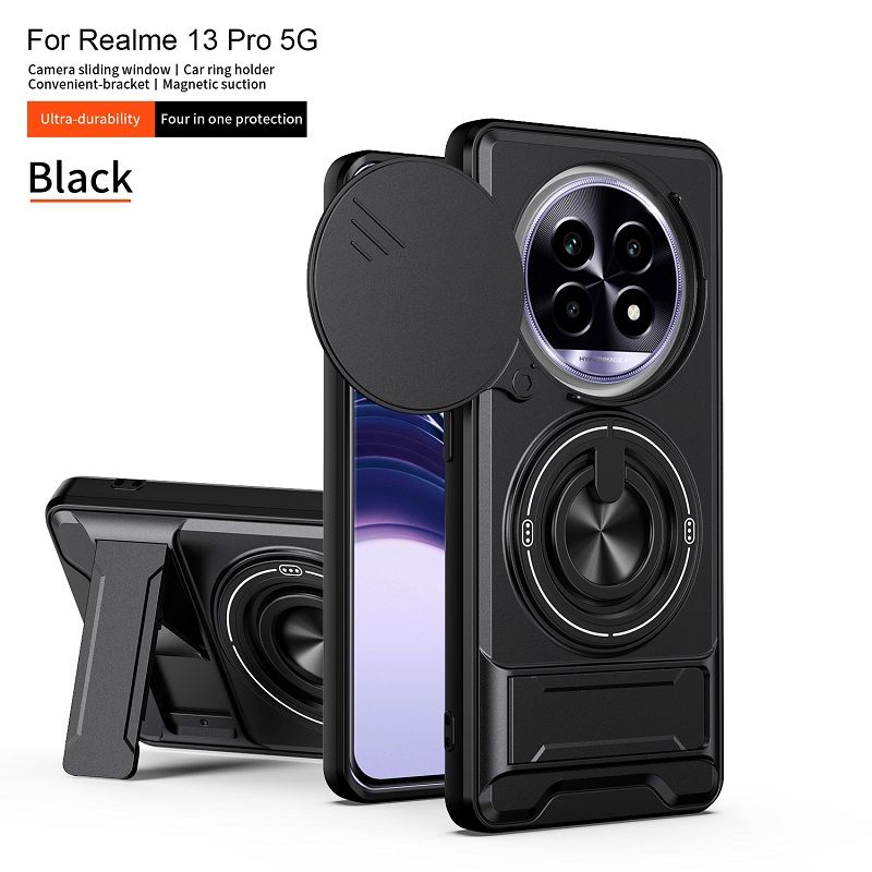 Luxury Slide Camera Lens Case Protective Cover for OPPO Realme 13 Pro 5G (6.7" inch) /Realme 13 Pro Plus (6.7" inch) Magnetic Kickstand Phone Case