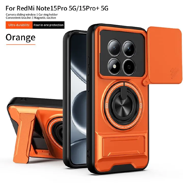 Luxury Slide Camera Lens Case Protective Cover for Xiaomi Redmi Note 15 Pro 5G (6.83" inch)/Note 15 Pro Plus 5G (6.83" inch) Magnetic Kickstand Phone Case