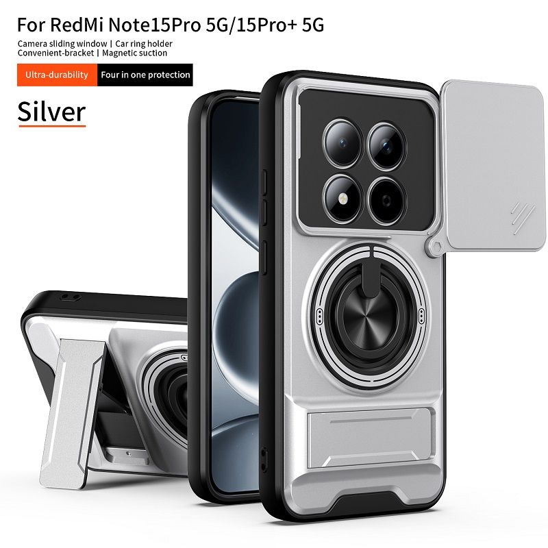 Luxury Slide Camera Lens Case Protective Cover for Xiaomi Redmi Note 15 Pro 5G (6.83" inch)/Note 15 Pro Plus 5G (6.83" inch) Magnetic Kickstand Phone Case