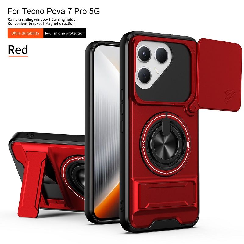 Luxury Slide Camera Lens Case Protective Cover for Tecno Pova 7 Pro 5G (6.78" inch) Magnetic Kickstand Phone Case