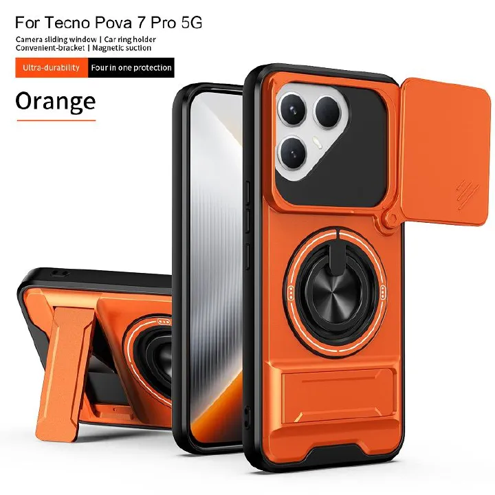 Luxury Slide Camera Lens Case Protective Cover for Tecno Pova 7 Pro 5G (6.78" inch) Magnetic Kickstand Phone Case
