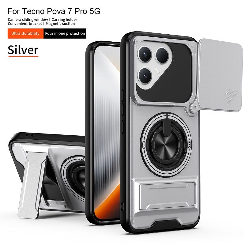 Luxury Slide Camera Lens Case Protective Cover for Tecno Pova 7 Pro 5G (6.78" inch) Magnetic Kickstand Phone Case