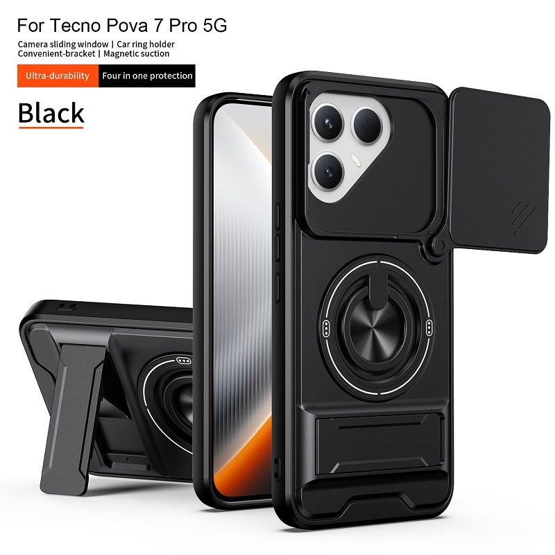Luxury Slide Camera Lens Case Protective Cover for Tecno Pova 7 Pro 5G (6.78" inch) Magnetic Kickstand Phone Case