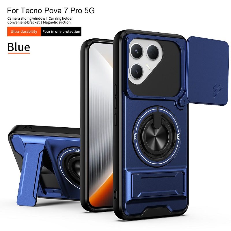 Luxury Slide Camera Lens Case Protective Cover for Tecno Pova 7 Pro 5G (6.78" inch) Magnetic Kickstand Phone Case
