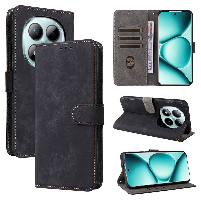 Flip Cover for Xiaomi Poco M8/Poco M8 Pro/Redmi Note 15/Redmi Note 15 Pro Plus PU Leather Phone Case Full-Body Protection Shockproof [RFID Blocking] Wallet Cover With Hand Strap
