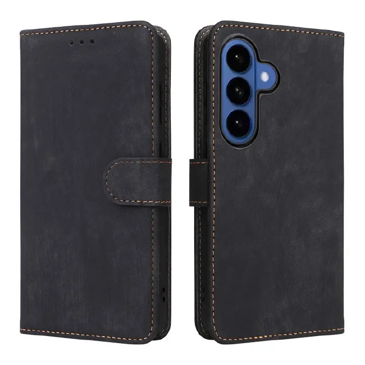 Flip Cover for Samsung Galaxy S26/S26 Ultra/S26 Plus/S26 Edge/S25/S24/S23/S22/S21 FE PU Leather Phone Case Full-Body Protection Shockproof [RFID Blocking] Wallet Cover With Hand Strap