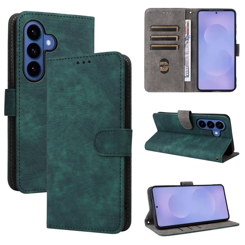 Flip Cover for Samsung Galaxy S26/S26 Ultra/S26 Plus/S26 Edge/S25/S24/S23/S22/S21 FE PU Leather Phone Case Full-Body Protection Shockproof [RFID Blocking] Wallet Cover With Hand Strap