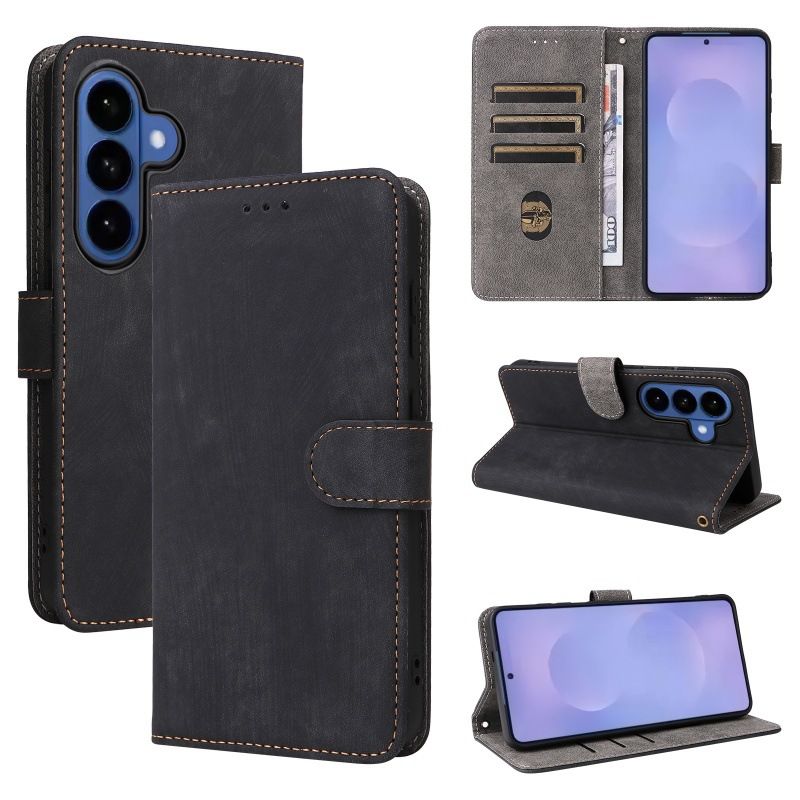 Flip Cover for Samsung Galaxy S26/S26 Ultra/S26 Plus/S26 Edge/S25/S24/S23/S22/S21 FE PU Leather Phone Case Full-Body Protection Shockproof [RFID Blocking] Wallet Cover With Hand Strap