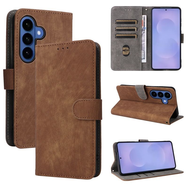 Flip Cover for Samsung Galaxy S26/S26 Ultra/S26 Plus/S26 Edge/S25/S24/S23/S22/S21 FE PU Leather Phone Case Full-Body Protection Shockproof [RFID Blocking] Wallet Cover With Hand Strap
