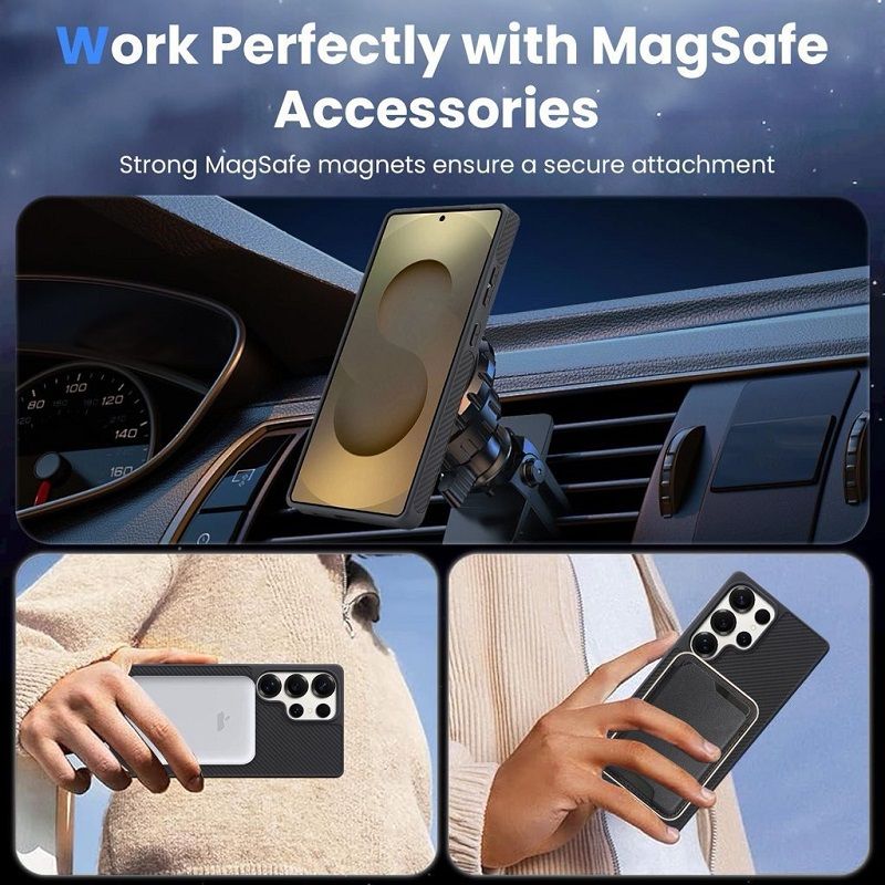 Carbon Fiber Magnetic Leather Mobile Phone Case for Samsung Galaxy S26 S25 Plus S24 Plus S23 Ultra  Matte Textured Cases Frosted Back Cover