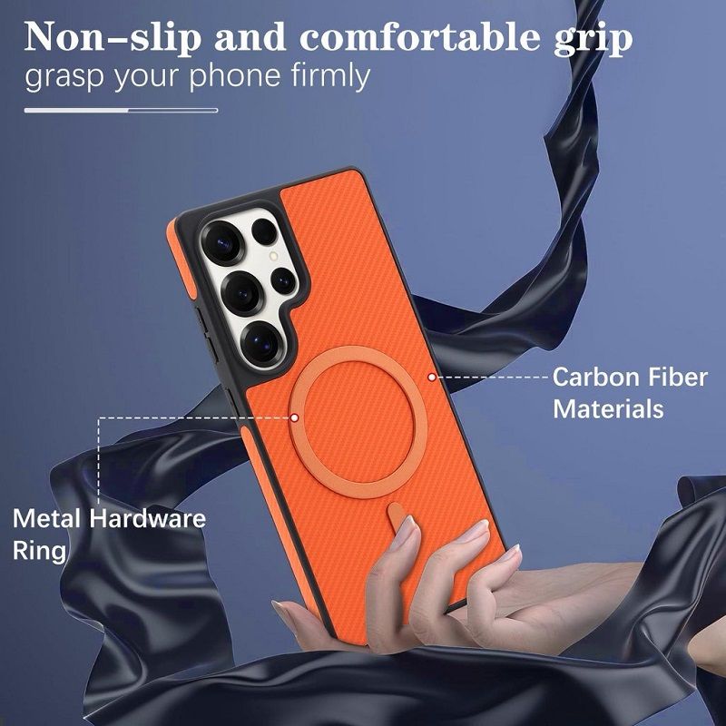 Carbon Fiber Magnetic Leather Mobile Phone Case for Samsung Galaxy S26 S25 Plus S24 Plus S23 Ultra  Matte Textured Cases Frosted Back Cover