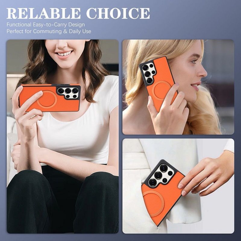 Carbon Fiber Magnetic Leather Mobile Phone Case for Samsung Galaxy S26 S25 Plus S24 Plus S23 Ultra  Matte Textured Cases Frosted Back Cover