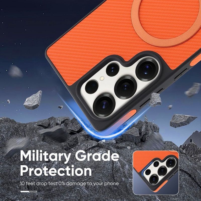 Carbon Fiber Magnetic Leather Mobile Phone Case for Samsung Galaxy S26 S25 Plus S24 Plus S23 Ultra  Matte Textured Cases Frosted Back Cover