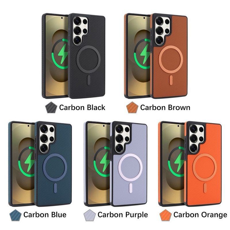 Carbon Fiber Magnetic Leather Mobile Phone Case for Samsung Galaxy S26 S25 Plus S24 Plus S23 Ultra  Matte Textured Cases Frosted Back Cover