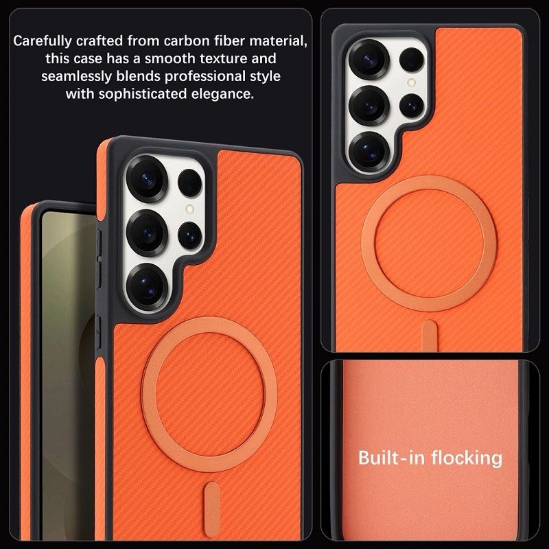 Carbon Fiber Magnetic Leather Mobile Phone Case for Samsung Galaxy S26 S25 Plus S24 Plus S23 Ultra  Matte Textured Cases Frosted Back Cover