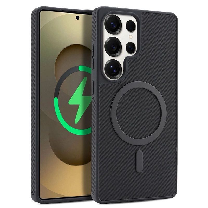 Carbon Fiber Magnetic Leather Mobile Phone Case for Samsung Galaxy S26 S25 Plus S24 Plus S23 Ultra  Matte Textured Cases Frosted Back Cover