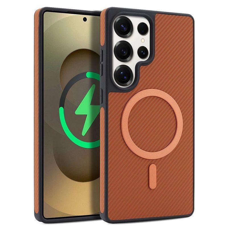 Carbon Fiber Magnetic Leather Mobile Phone Case for Samsung Galaxy S26 S25 Plus S24 Plus S23 Ultra  Matte Textured Cases Frosted Back Cover