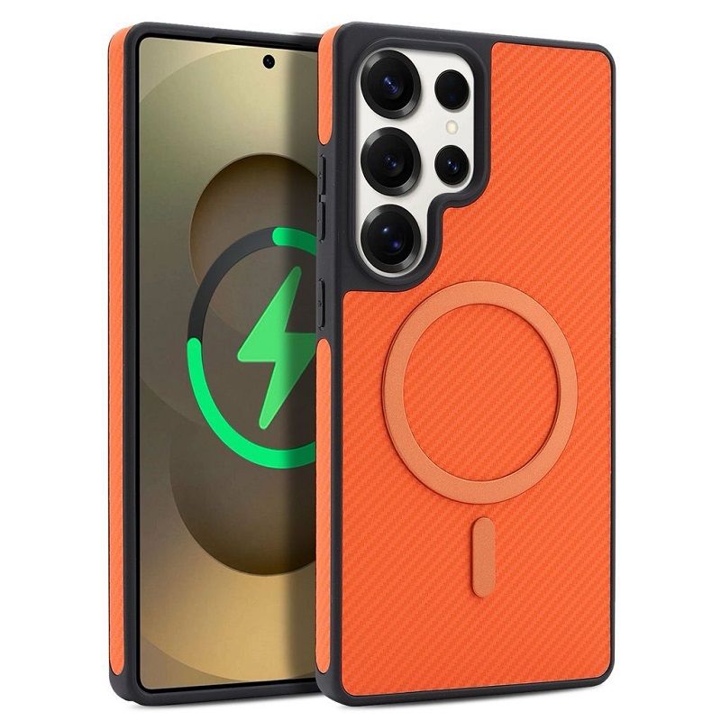 Carbon Fiber Magnetic Leather Mobile Phone Case for Samsung Galaxy S26 S25 Plus S24 Plus S23 Ultra  Matte Textured Cases Frosted Back Cover