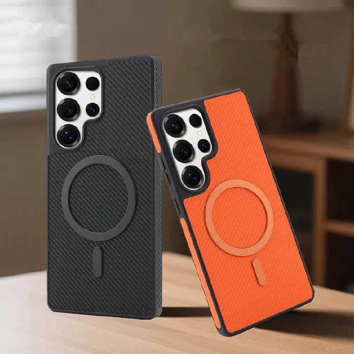 Carbon Fiber Magnetic Leather Mobile Phone Case for Samsung Galaxy S26 S25 Plus S24 Plus S23 Ultra  Matte Textured Cases Frosted Back Cover