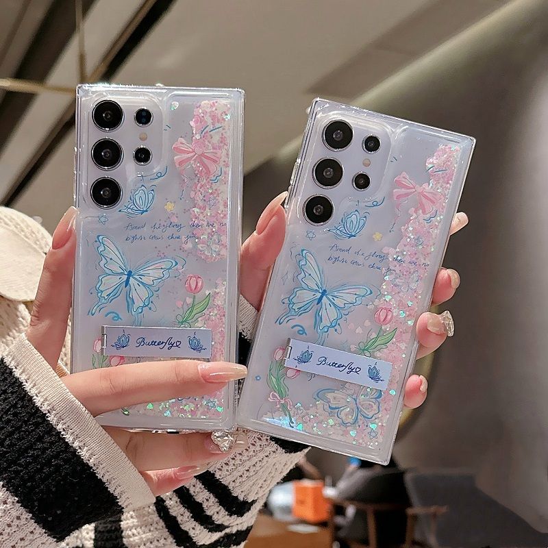 Phone Case for Samsung Galaxy S26 Ultra S25 Plus S24 S23 FE S22 Ultra Luxury Butterfly Fashion Bling Quicksand Shockproof Soft TPU Back Shell Protection Case