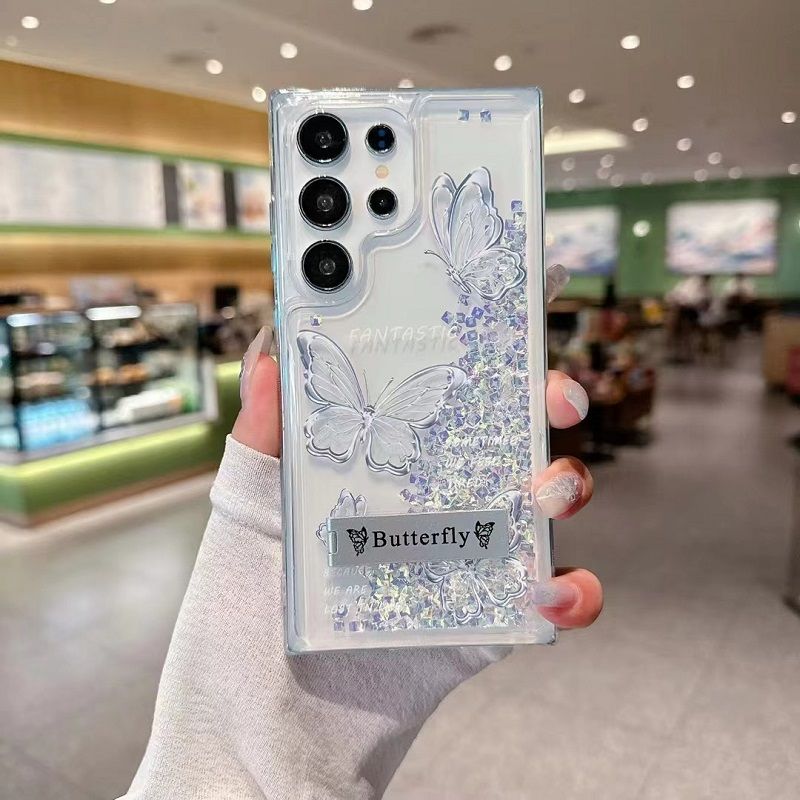 Phone Case for Samsung Galaxy S26 Ultra S25 Plus S24 S23 FE S22 Ultra Luxury Butterfly Fashion Bling Quicksand Shockproof Soft TPU Back Shell Protection Case