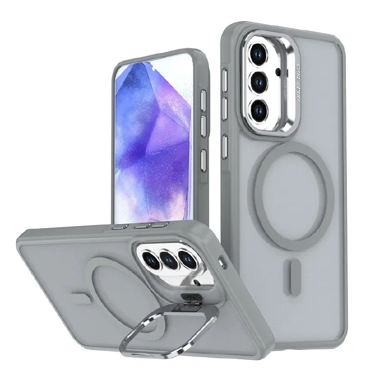 Metal Lens Support Frosted Matte Phone Case for Samsung Galaxy A57 A37 A17 A07 A56 A36 A26 A16 A06 A55 A35 A25 A15 A05S A54 A35 A14 Strong Magnetic Shock Resistant Protective Cover