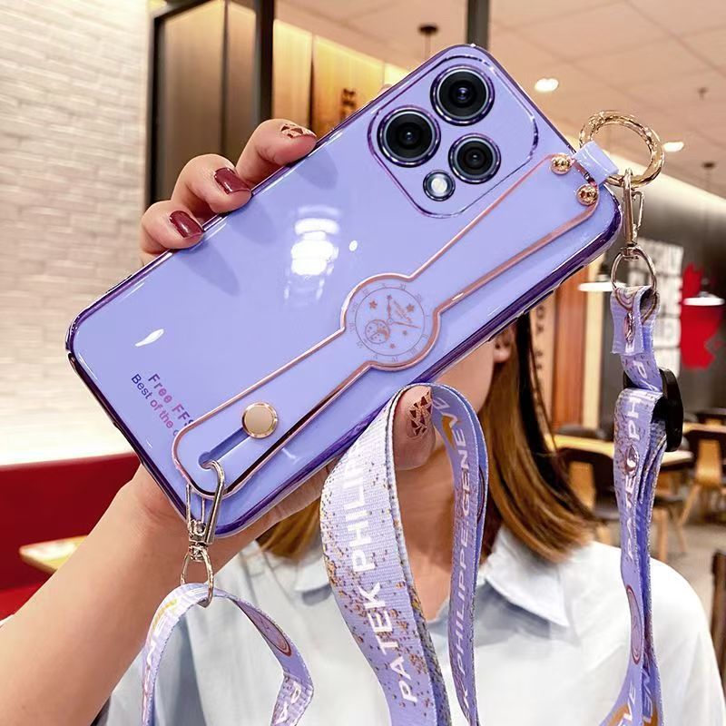 Shoulder Strap Lanyard Wristband Wrist Band Stand Phone Case for OPPO Reno 15 5G (6.59" inch) Luxury Phnom Penh Plating Cover