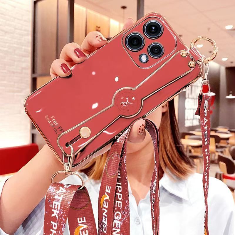 Shoulder Strap Lanyard Wristband Wrist Band Stand Phone Case for OPPO Reno 15 5G (6.59" inch) Luxury Phnom Penh Plating Cover