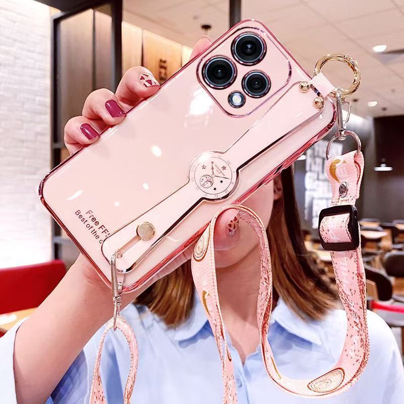 Shoulder Strap Lanyard Wristband Wrist Band Stand Phone Case for OPPO Reno 15 5G (6.59" inch) Luxury Phnom Penh Plating Cover