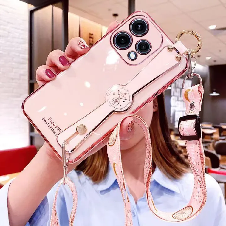 Shoulder Strap Lanyard Wristband Wrist Band Stand Phone Case for OPPO Reno 15 5G (6.59" inch) Luxury Phnom Penh Plating Cover