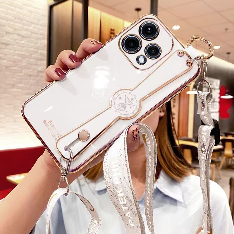 Shoulder Strap Lanyard Wristband Wrist Band Stand Phone Case for OPPO Reno 15 5G (6.59" inch) Luxury Phnom Penh Plating Cover