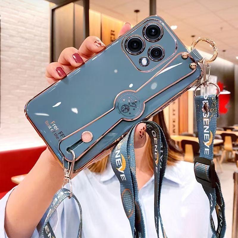 Shoulder Strap Lanyard Wristband Wrist Band Stand Phone Case for OPPO Reno 15 5G (6.59" inch) Luxury Phnom Penh Plating Cover