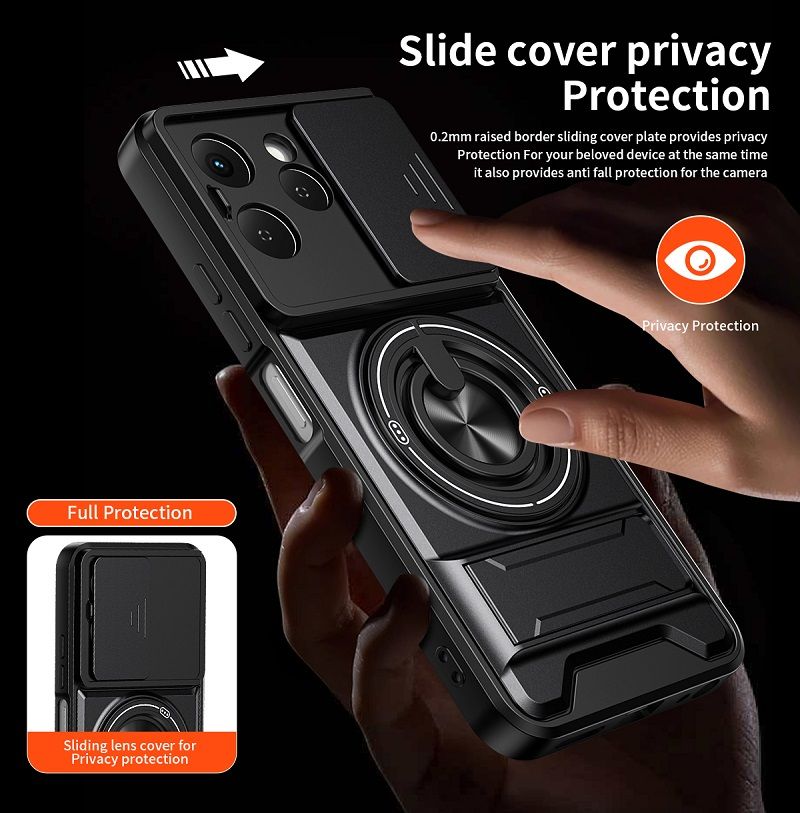 Luxury Slide Camera Lens Case Protective Cover for Tecno Spark 40 4G (6.67" inch) Magnetic Kickstand Phone Case