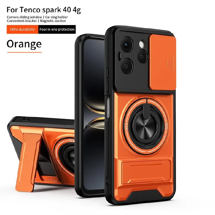 Luxury Slide Camera Lens Case Protective Cover for Tecno Spark 40 4G (6.67" inch) Magnetic Kickstand Phone Case