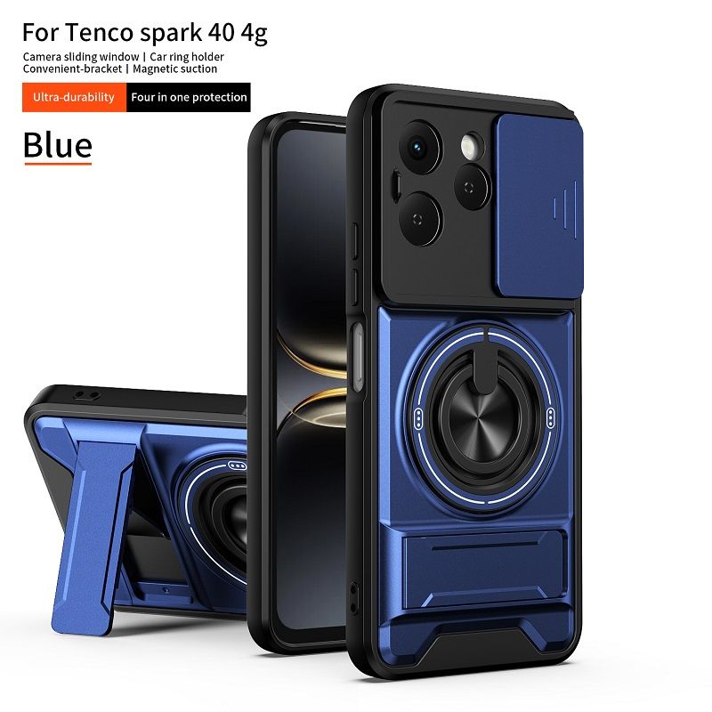 Luxury Slide Camera Lens Case Protective Cover for Tecno Spark 40 4G (6.67" inch) Magnetic Kickstand Phone Case