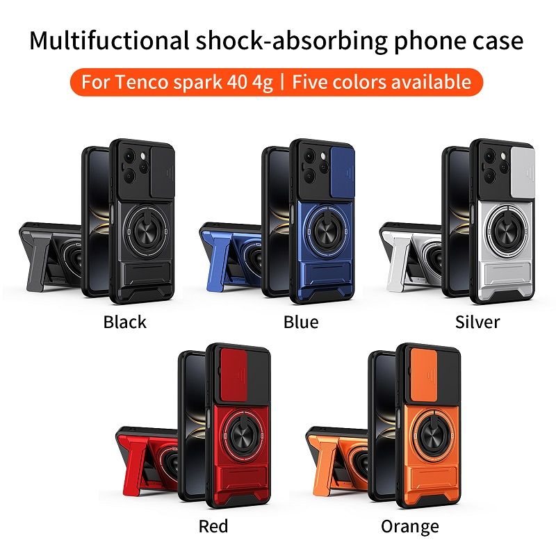 Luxury Slide Camera Lens Case Protective Cover for Tecno Spark 40 4G (6.67" inch) Magnetic Kickstand Phone Case