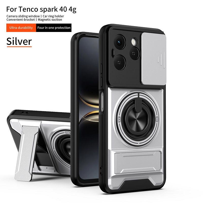 Luxury Slide Camera Lens Case Protective Cover for Tecno Spark 40 4G (6.67" inch) Magnetic Kickstand Phone Case