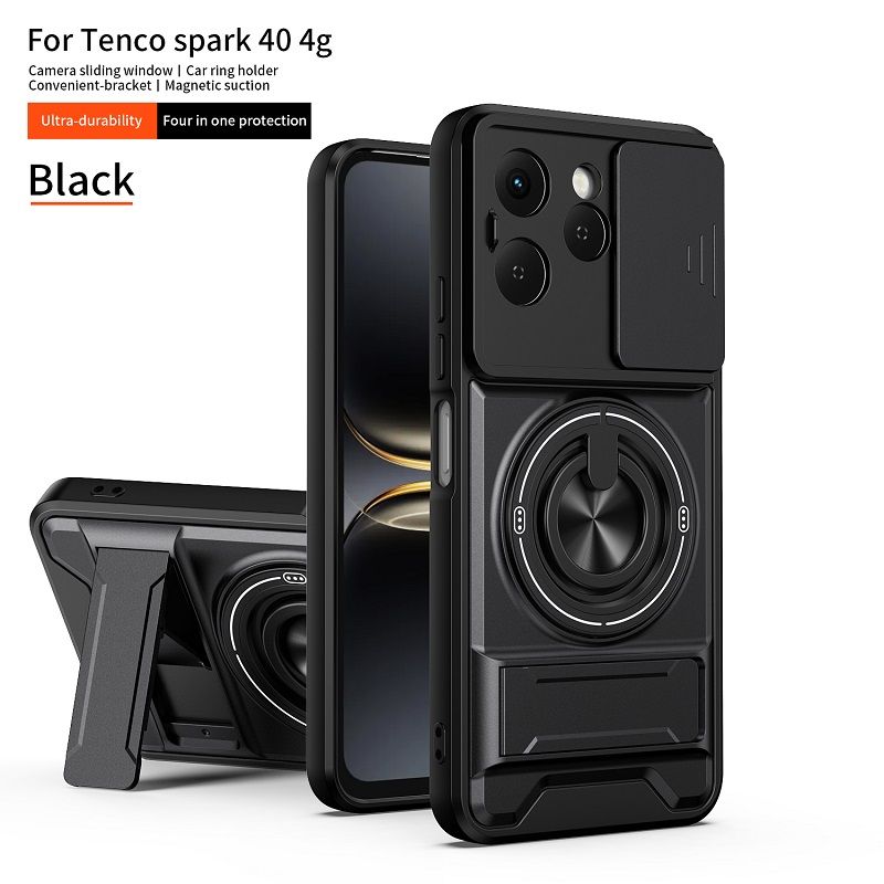 Luxury Slide Camera Lens Case Protective Cover for Tecno Spark 40 4G (6.67" inch) Magnetic Kickstand Phone Case